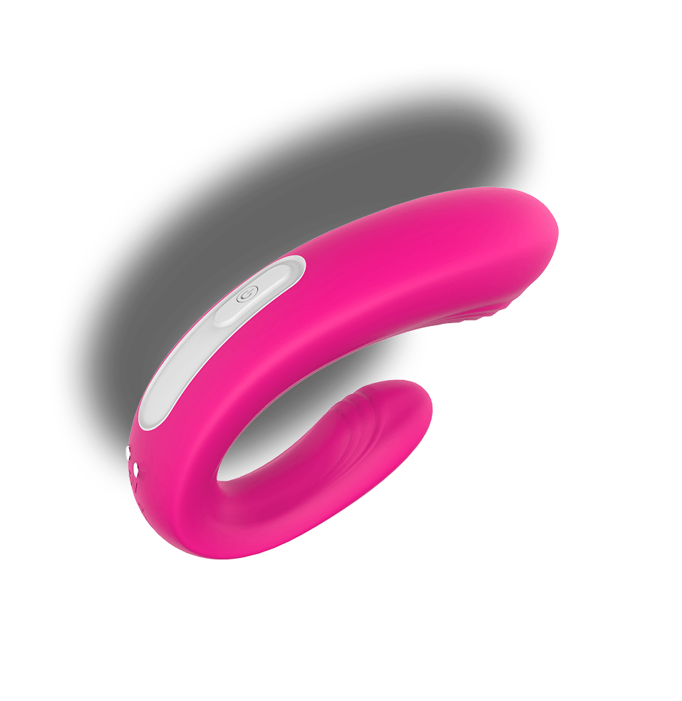 Pink silicone dual stimulation vibrator with remote, featuring 9 vibration patterns, by savvy-viva.