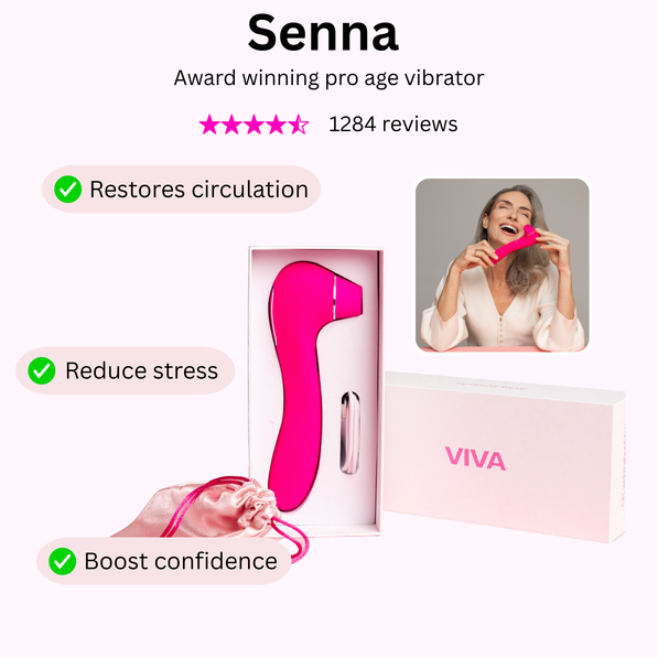 Senna Pro Age Premium Wellness Vibrator by savvy-viva in pink silicone, designed for stress relief and energy.
