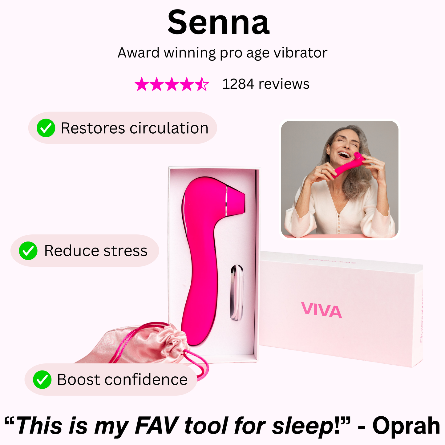 Senna Pro Age Premium Wellness Vibrator by Savvy-Viva in sleek design, featuring clitoral suction for stress relief and ener