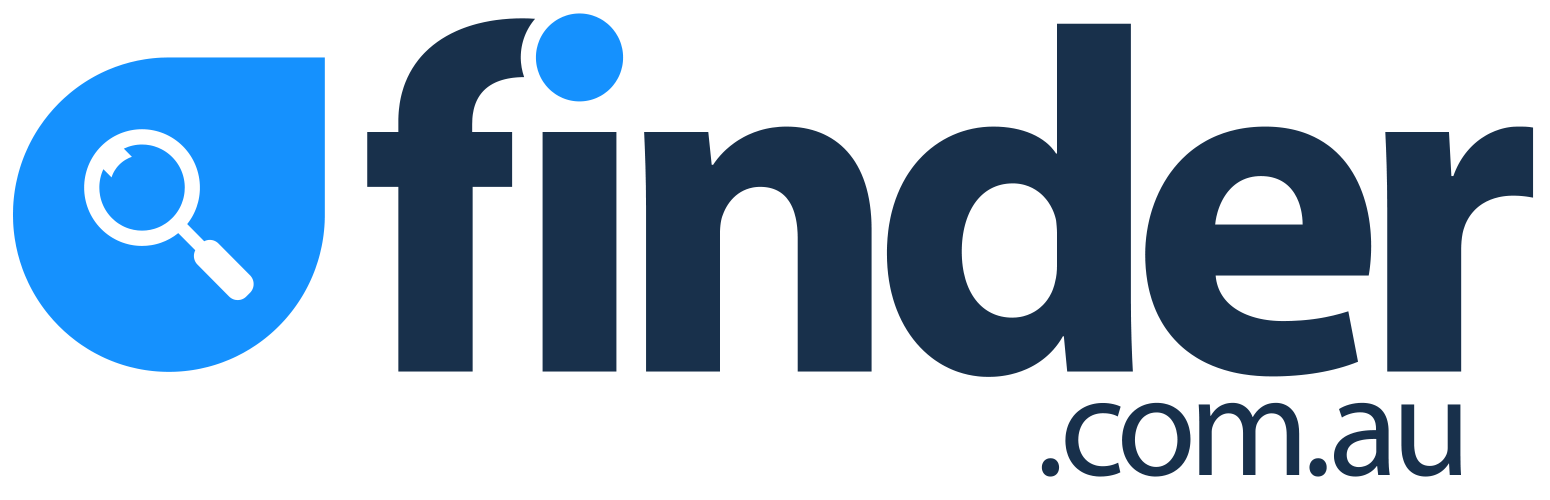Finder logo featuring a blue magnifying glass icon and bold navy text.