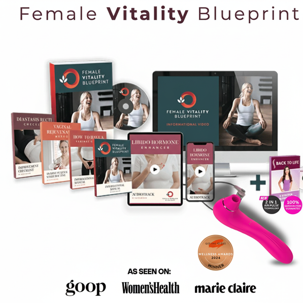 Female Vitality Blueprint by VIVA, includes wellness guides and a pink personal massager.
