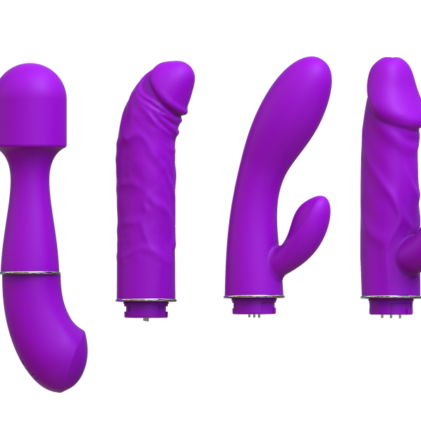 Purple 4-piece intimate toy collection for women featuring comfort-designed dildos from VIVA.