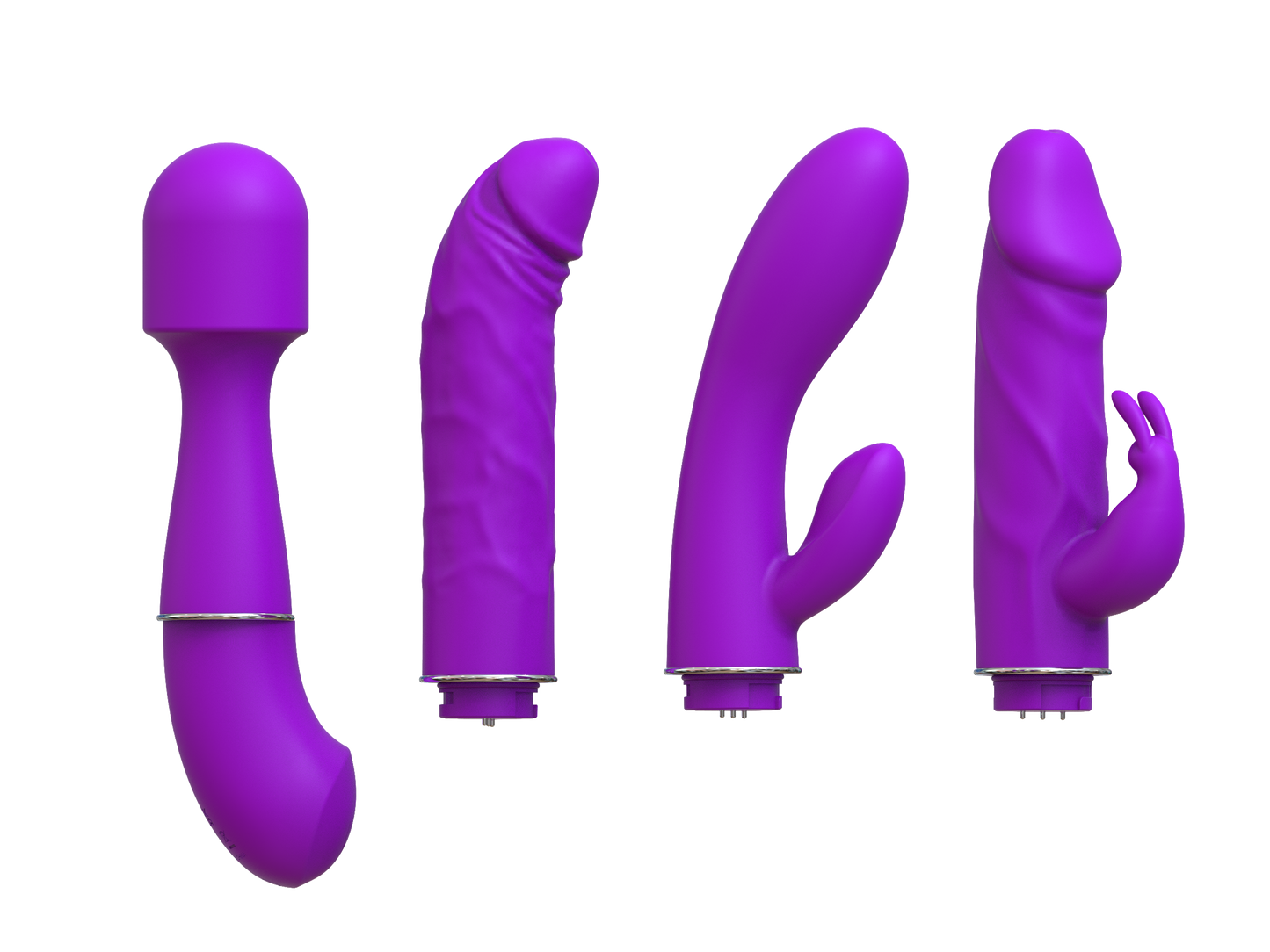 Purple 4-piece intimate toy collection for women featuring comfort-designed dildos from VIVA.