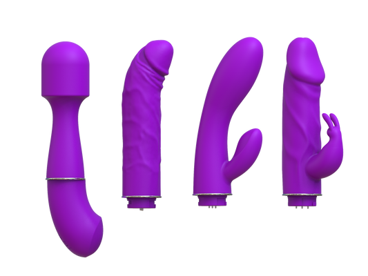 Purple 4-piece intimate toy collection for women featuring comfort-designed dildos from VIVA.