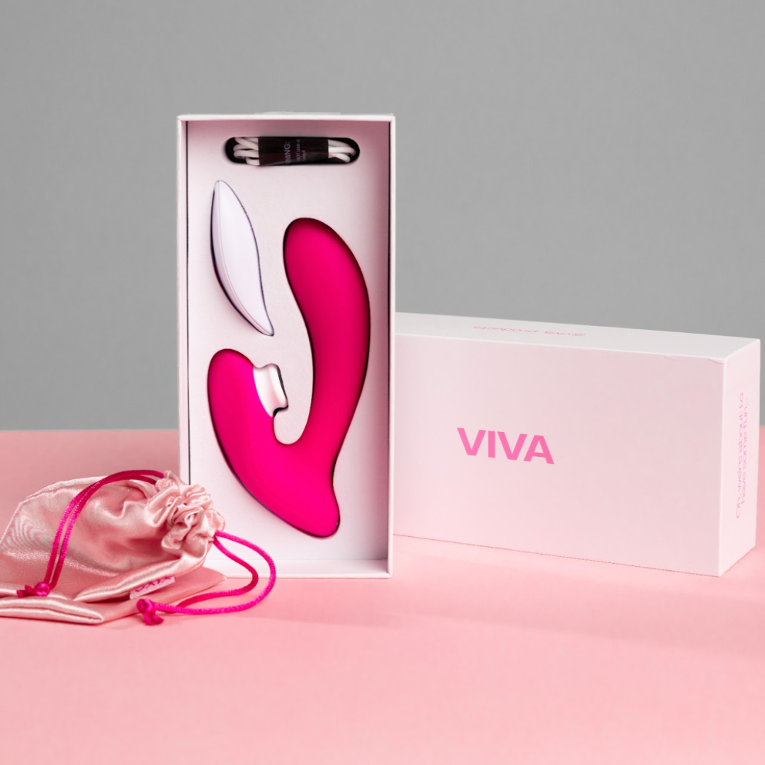 VIVA Intimate Pleasure Bundle featuring dual stimulation toys and cleaner set in pink packaging