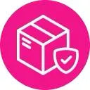 Pink shipping protection icon featuring a box and a shield, representing VIVA's delivery insurance coverage.