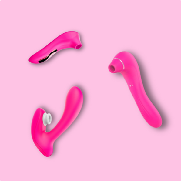 VIVA Ultimate Pleasure Bundle - Trio Vibrator Set in vibrant pink featuring air pulse and dual stimulation designs.