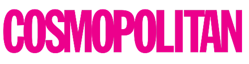 Bright pink "COSMOPOLITAN" logo with bold typography.