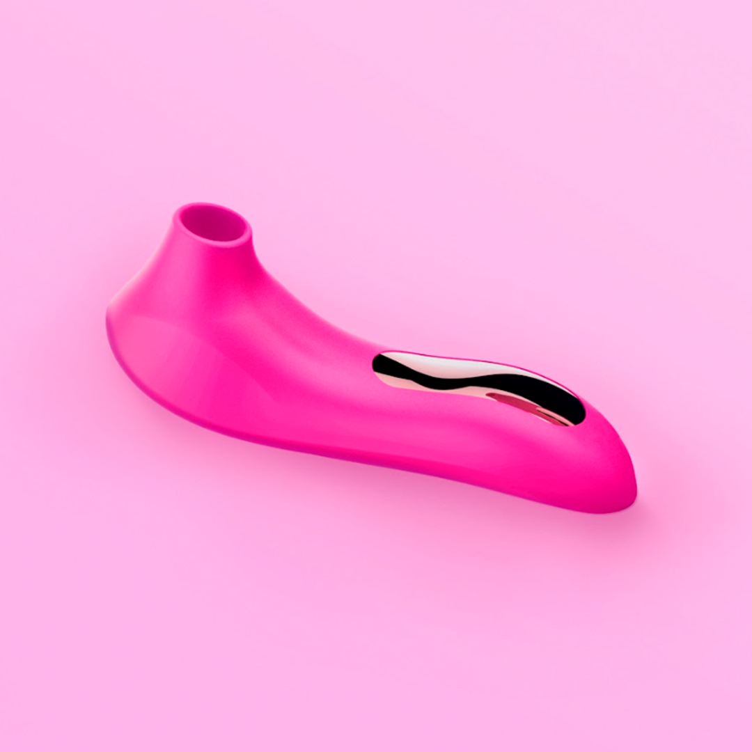 Pink dual-stimulation vibrator with air pulse feature from VIVA's Ultimate Pleasure Bundle.