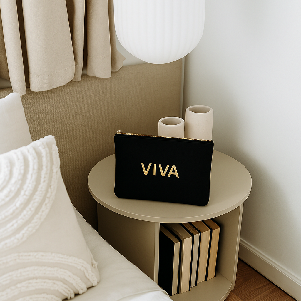 VIVA Discreet Pouch in sleek black fabric, compact design for organizing essentials on-the-go.
